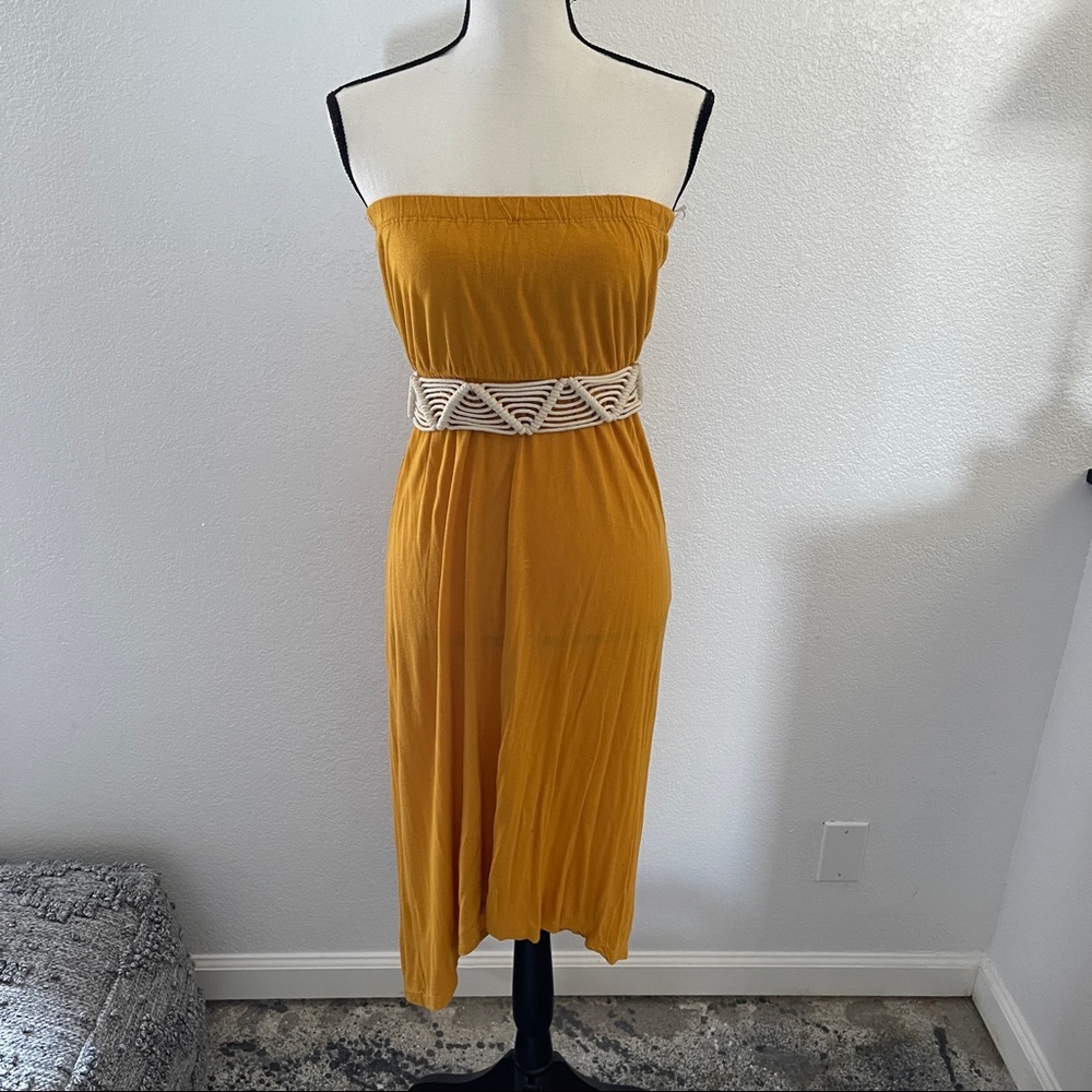 Pink Rose Mustard Color Strapless Hi-Lo Dress